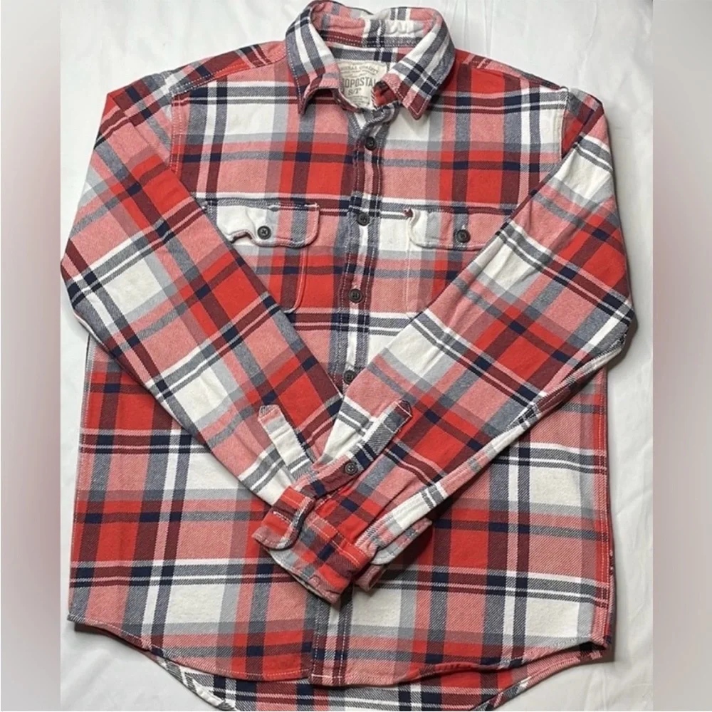 🔥 Aeropostale Fall Orange Plaid Cotton Flannel Shirt . Long Sleeve - Picture 5 of 6